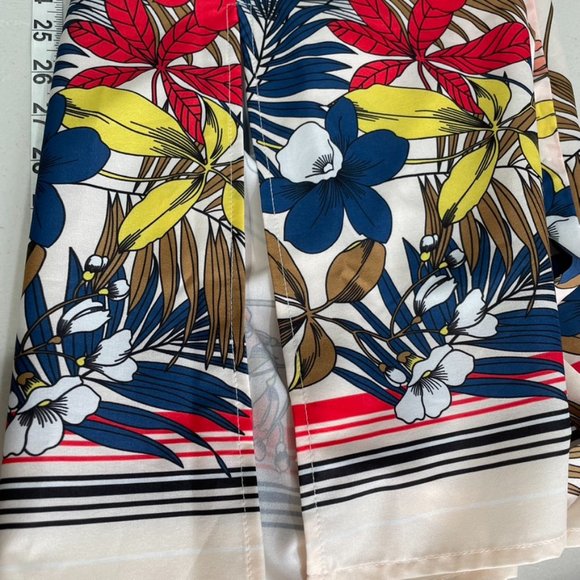 BASIC MODEL Womens Cream Floral Belted Maxi Boho Chic Dress  Size Large L - Picture 8 of 11